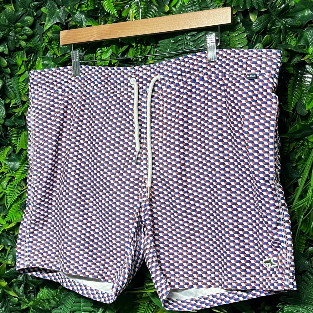 Le Shark Swim Trunks Men Large Red Blue Geometric Print Quick Dry Shorts‎ 2913